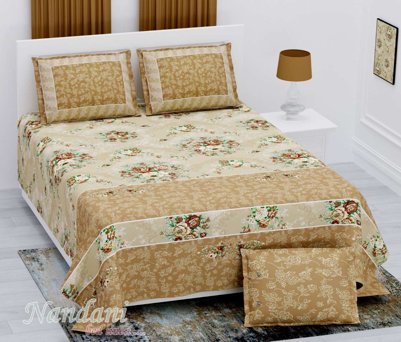 nandini king size 1 bedsheets with 2 pillow cover twill satin floral prints