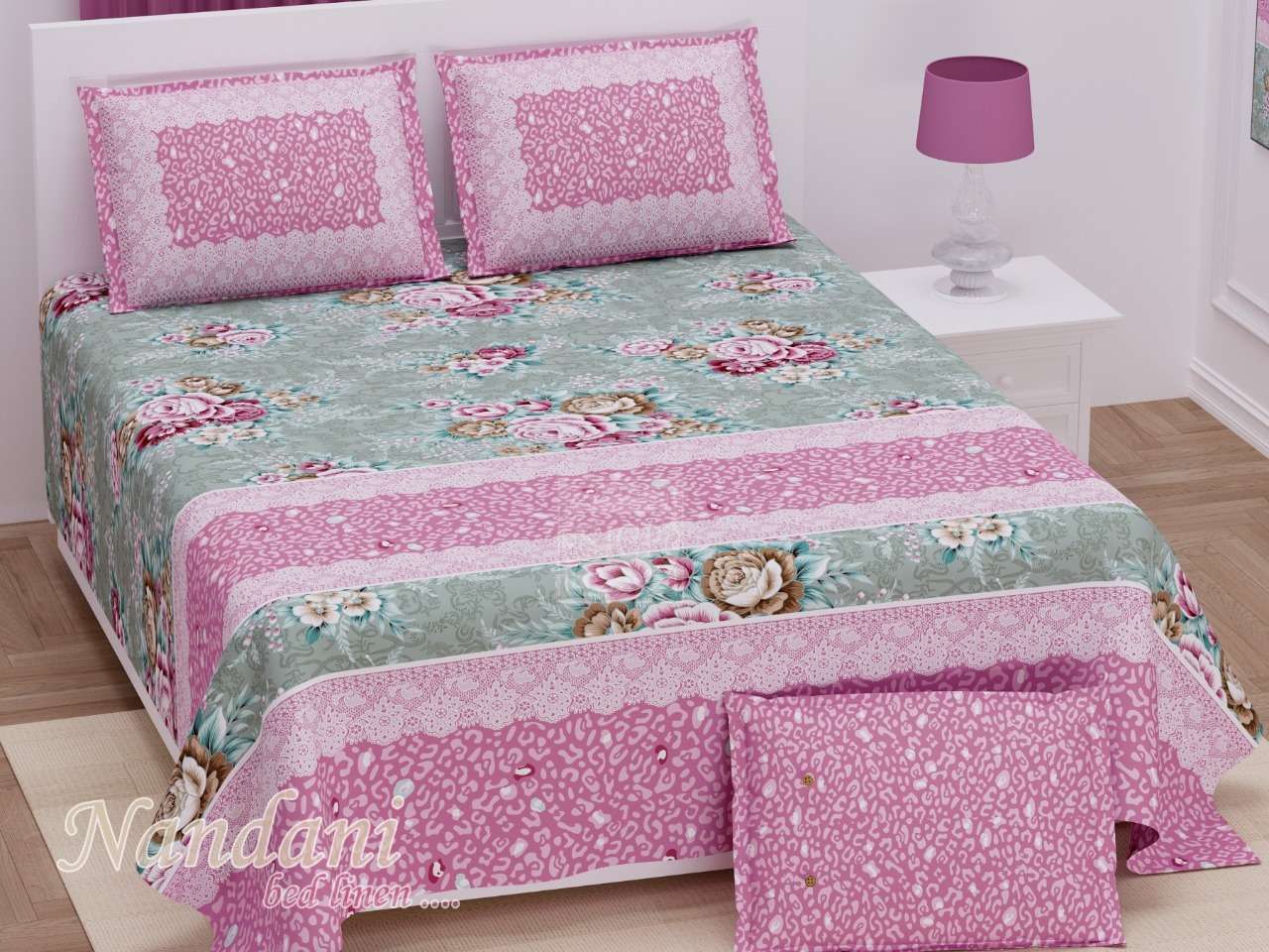 nandini king size 1 bedsheets with 2 pillow cover twill satin floral prints