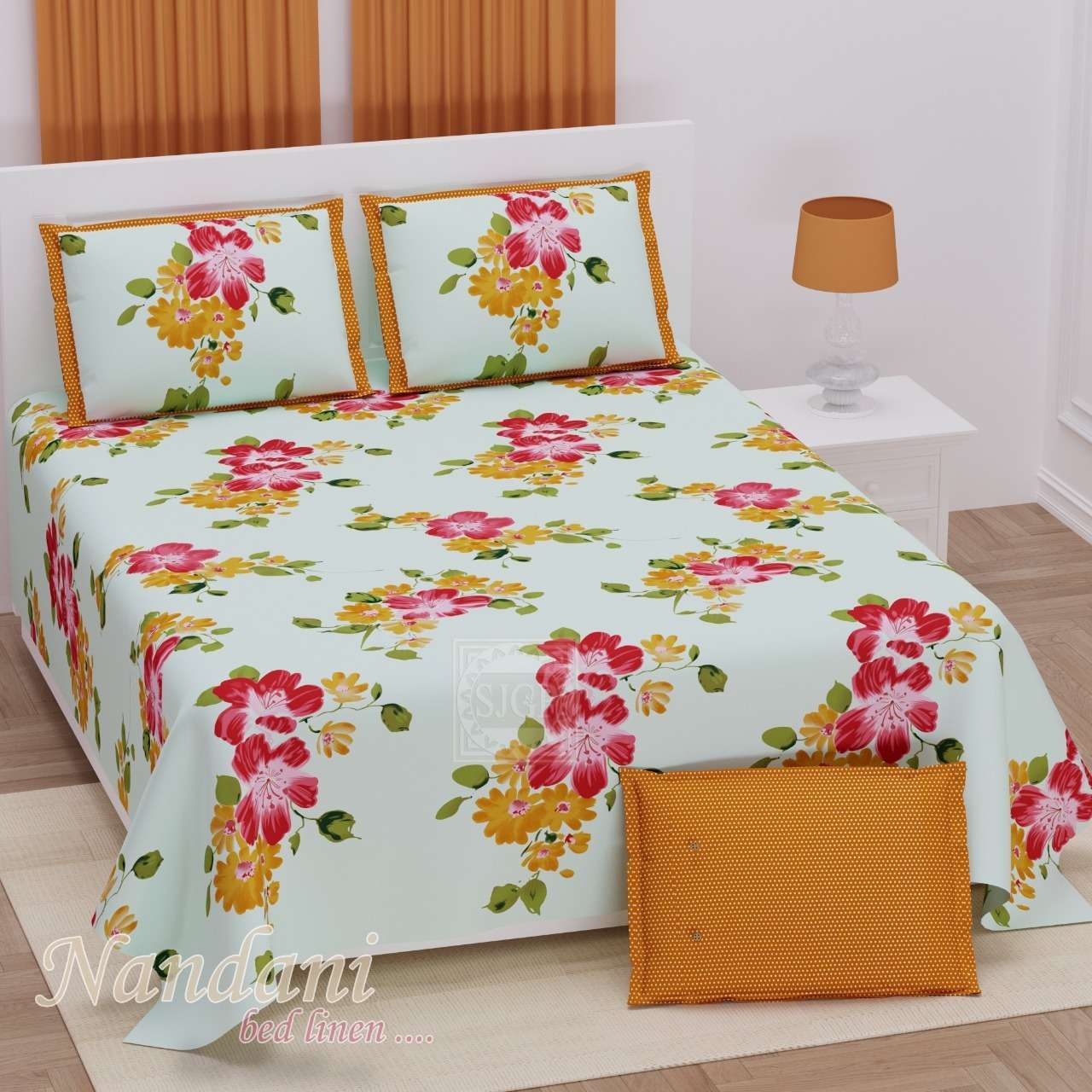 nandini king size 1 bedsheets with 2 pillow cover twill satin floral prints