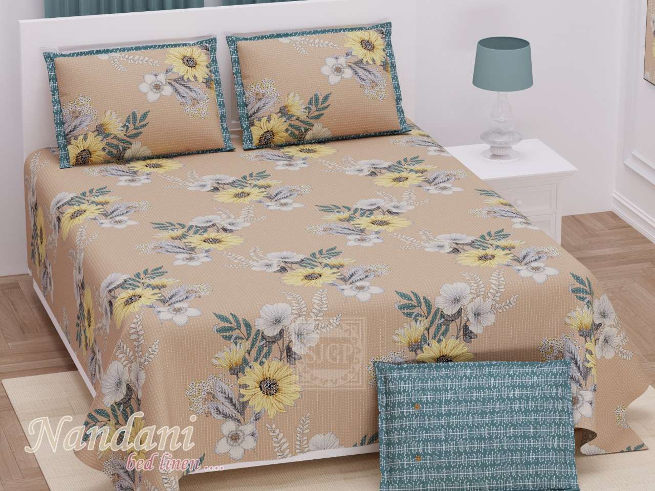 nandini king size 1 bedsheets with 2 pillow cover twill satin floral prints