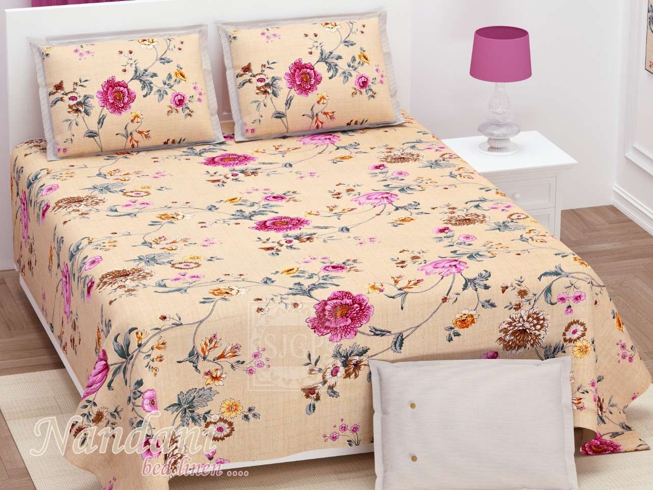 nandini king size 1 bedsheets with 2 pillow cover twill satin floral prints