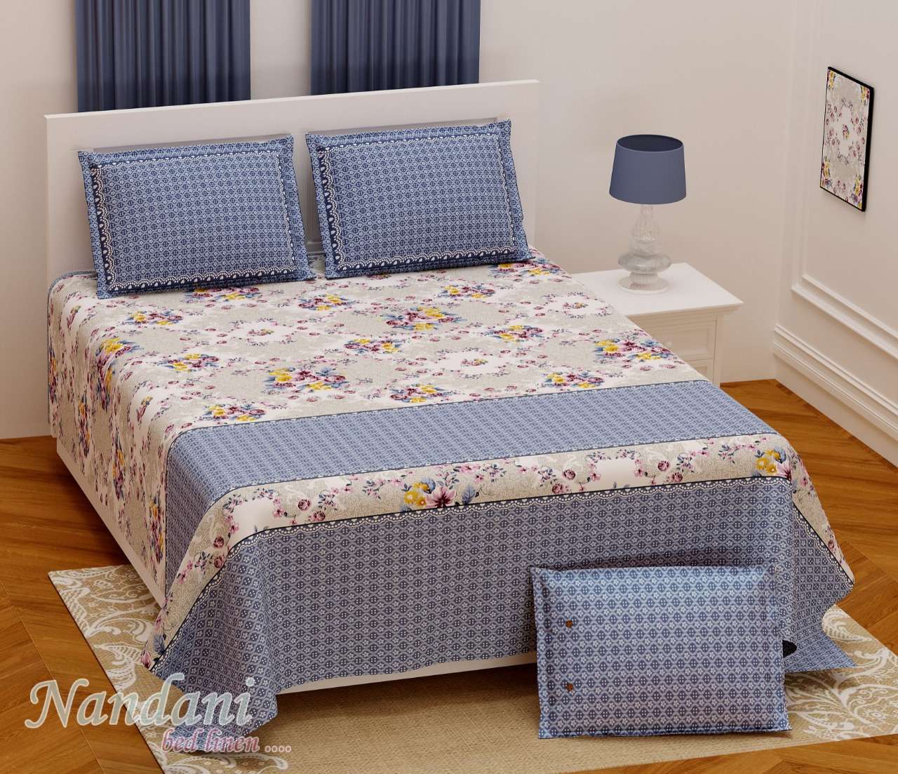 nandini king size 1 bedsheets with 2 pillow cover twill satin floral prints