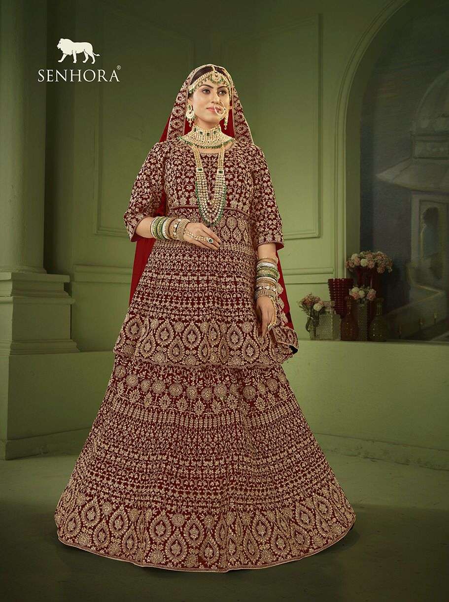 SENHORA DRESSES PEPLUM BRIDAL HERITAGE VOL-8 DESIGNER VELVET LEHENGA 