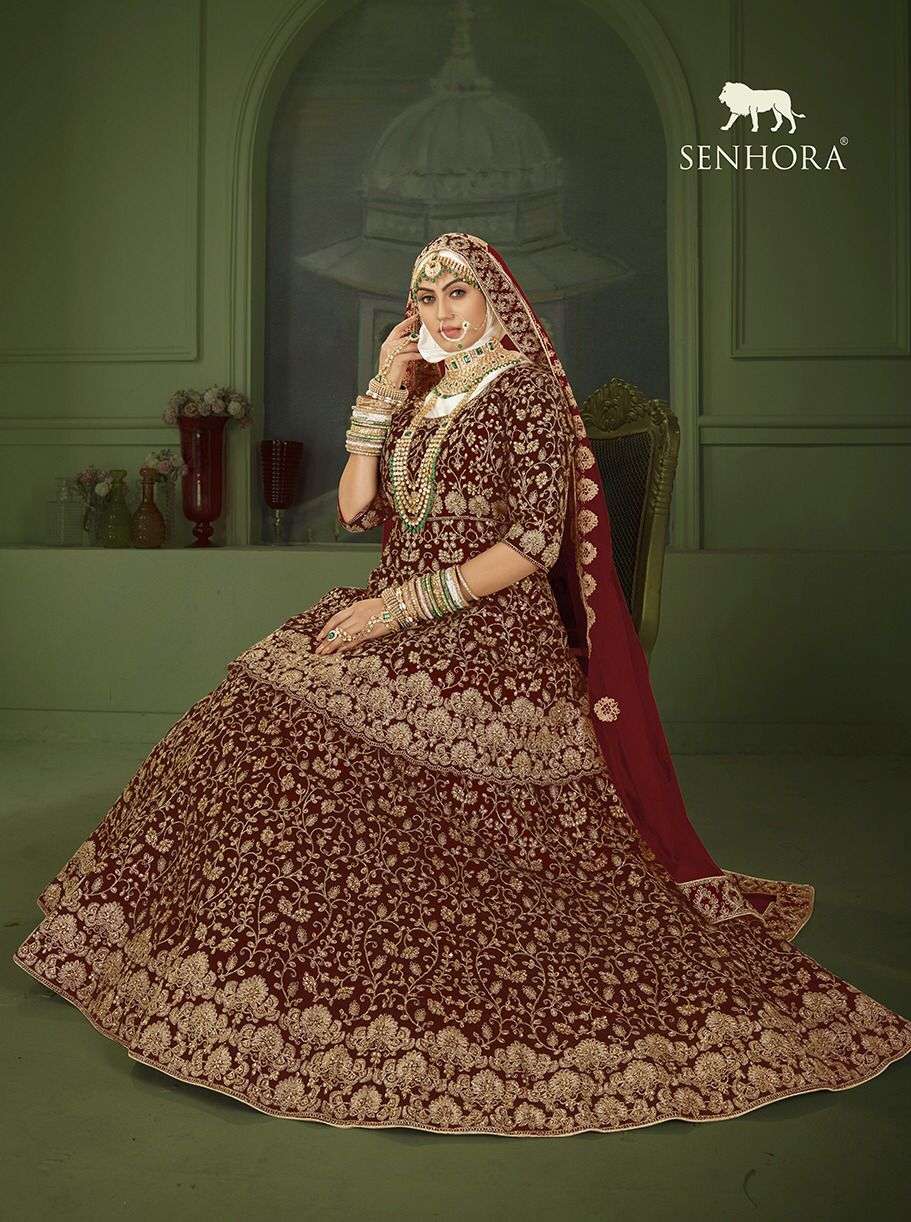 SENHORA DRESSES PEPLUM BRIDAL HERITAGE VOL-8 DESIGNER VELVET LEHENGA 