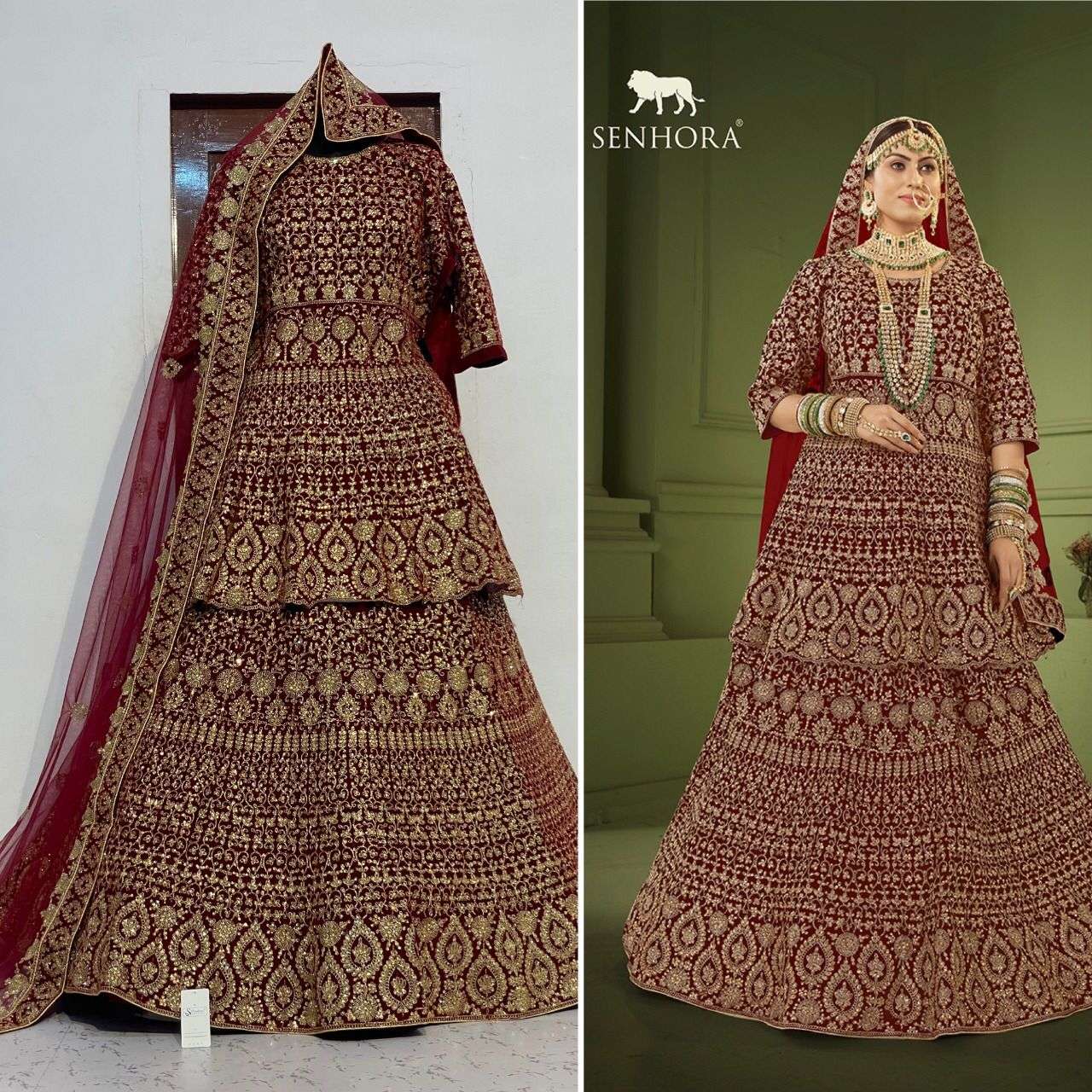 SENHORA DRESSES PEPLUM BRIDAL HERITAGE VOL-8 DESIGNER VELVET LEHENGA 