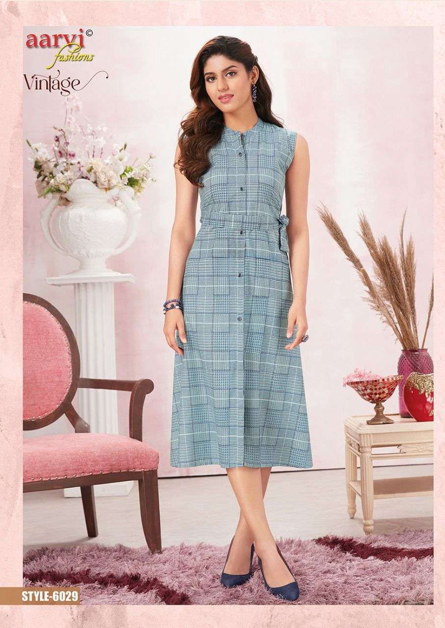 Aarvi Vintage Vol-1 series 6025-6030 Pure Rayon Print kurti