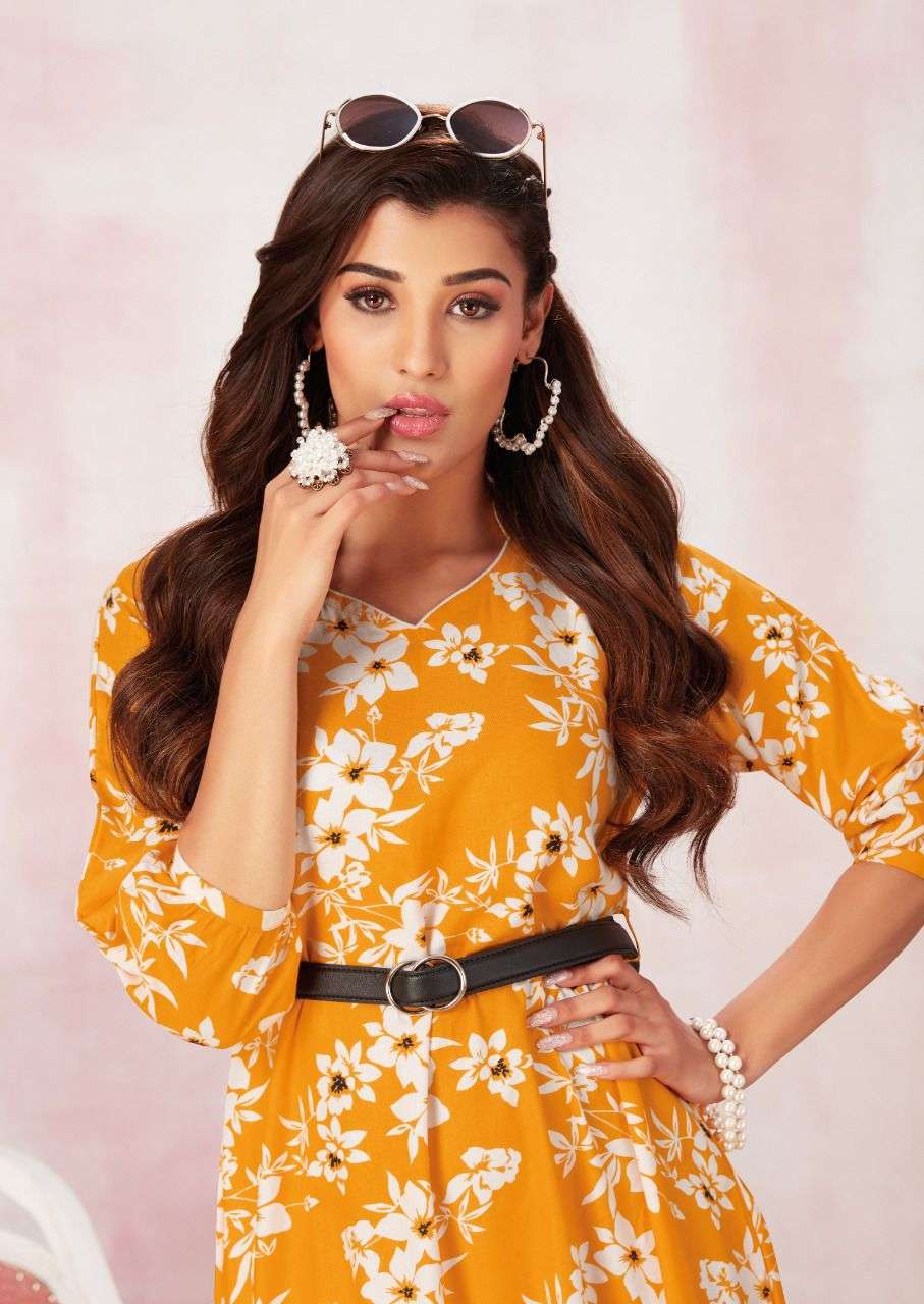 Aarvi Vintage Vol-1 series 6025-6030 Pure Rayon Print kurti