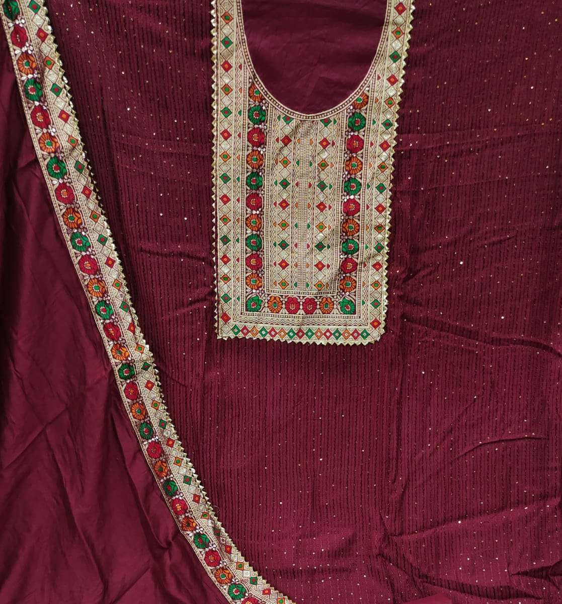 BT-07 DESIGNER CHANDERI CROSET WORK JACQUARD CHOLI NON CATALOG SUIT 
