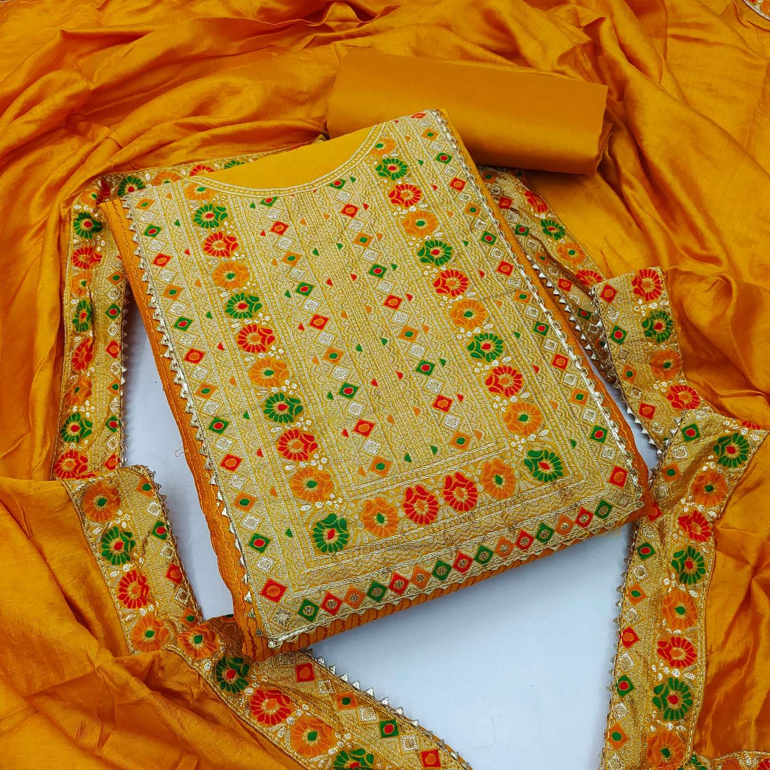 BT-07 DESIGNER CHANDERI CROSET WORK JACQUARD CHOLI NON CATALOG SUIT 