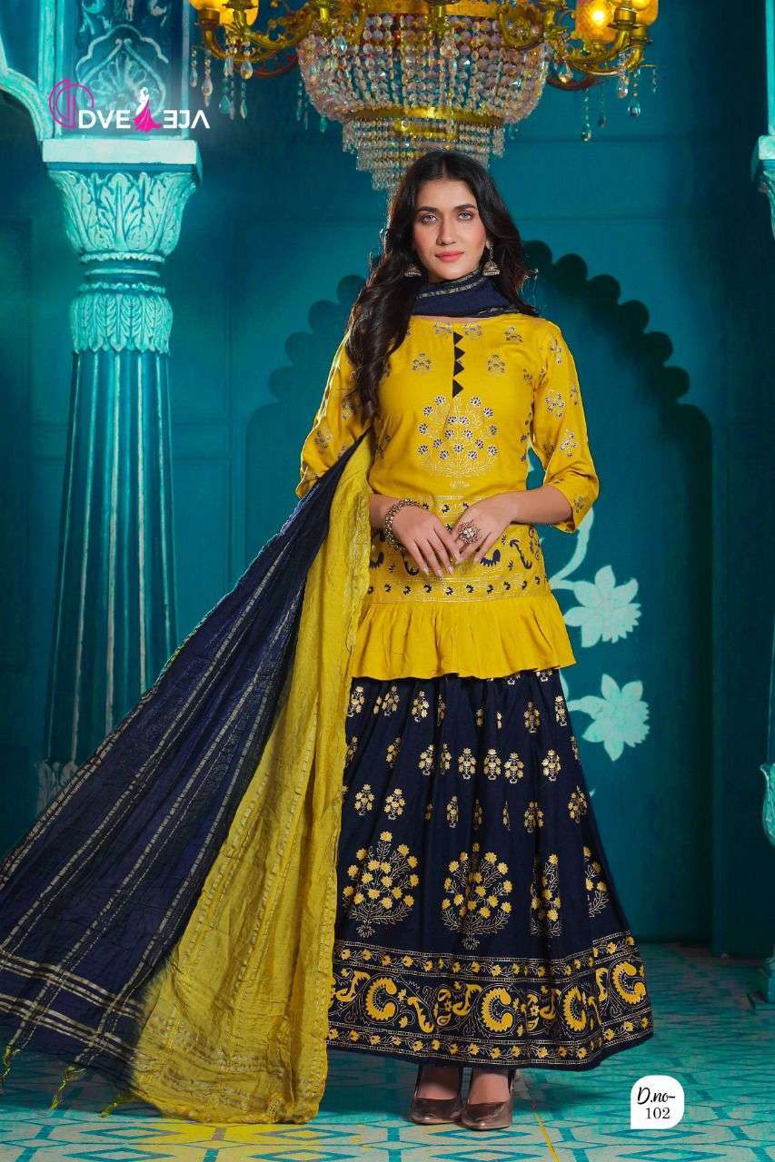 dveeja vintage series 101-108 heavy rayon 14 kg readymade suit