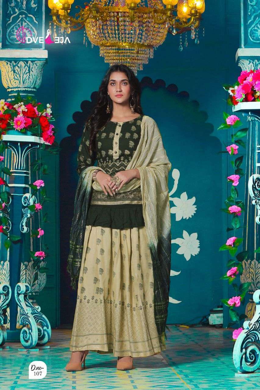 dveeja vintage series 101-108 heavy rayon 14 kg readymade suit