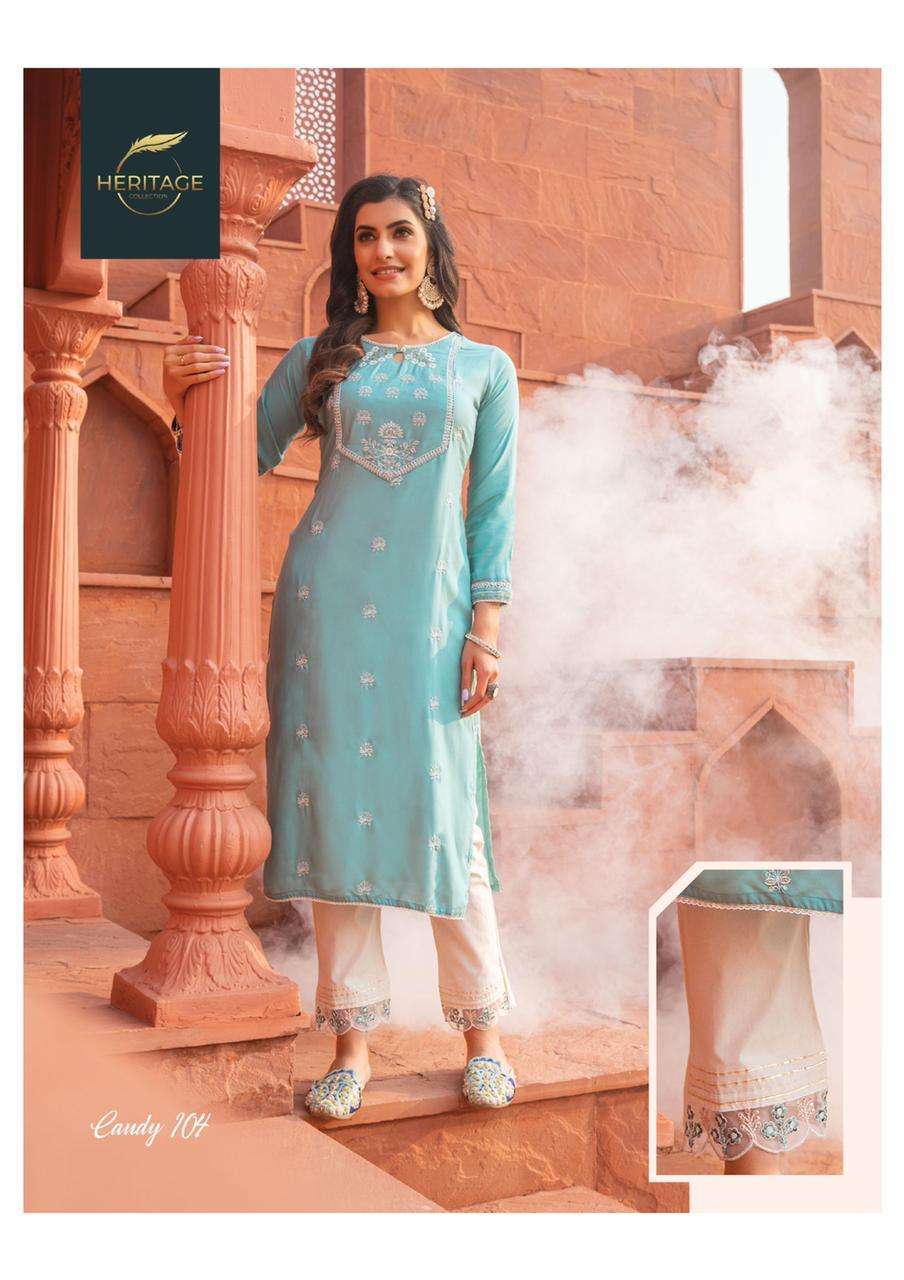 heritage candy series 101-106 rayon cotton flex print kurti 