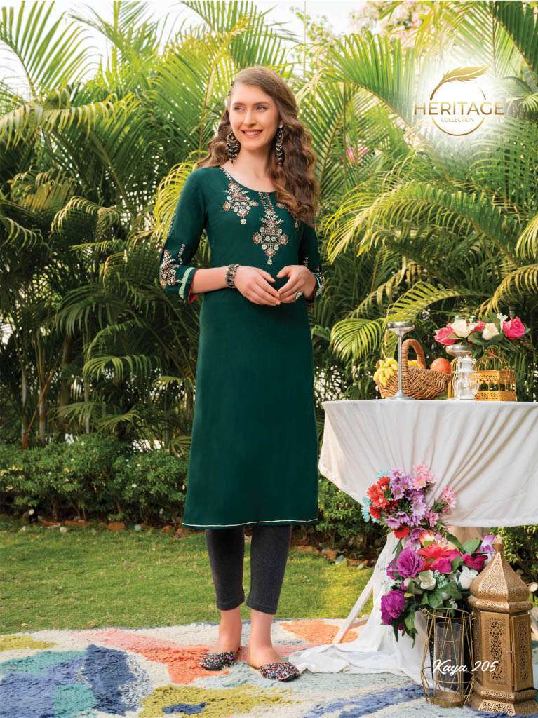 heritage kaya vol-2 series 201-207 rayon slub kurti 