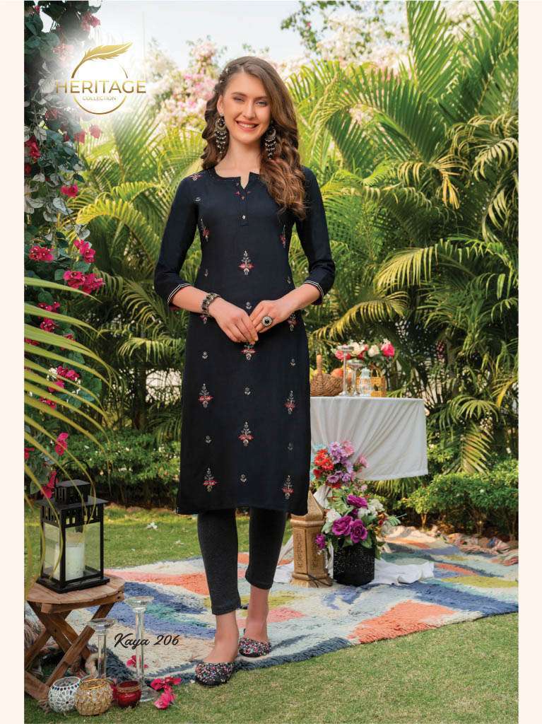 heritage kaya vol-2 series 201-207 rayon slub kurti 