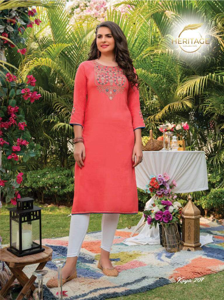 heritage kaya vol-2 series 201-207 rayon slub kurti 