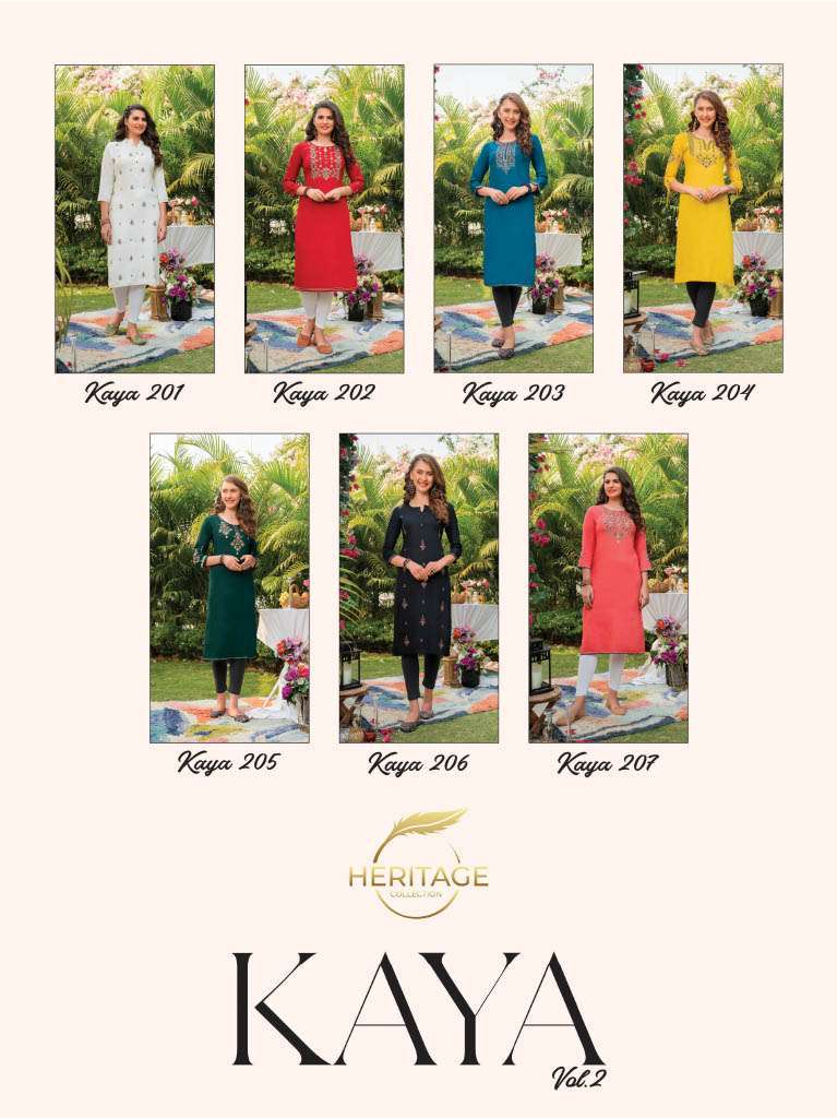 heritage kaya vol-2 series 201-207 rayon slub kurti 