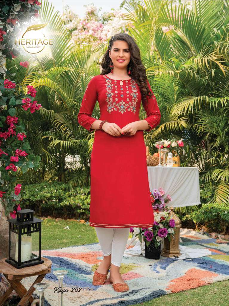 heritage kaya vol-2 series 201-207 rayon slub kurti 