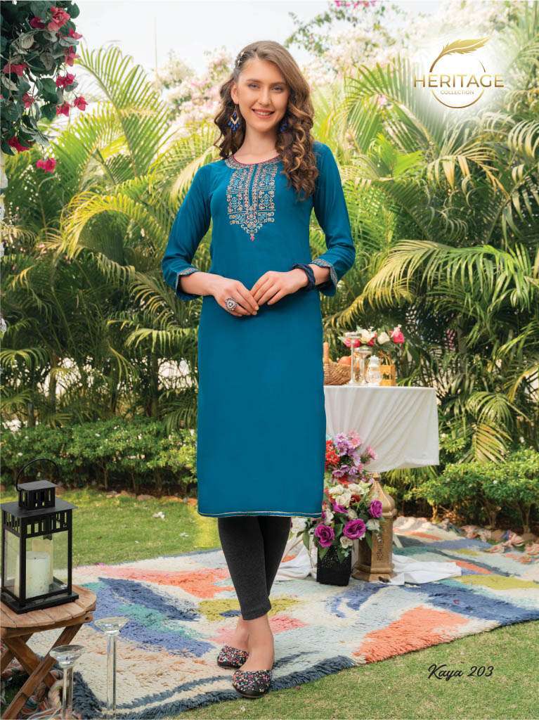 heritage kaya vol-2 series 201-207 rayon slub kurti 