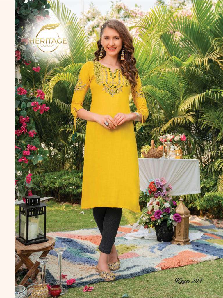 heritage kaya vol-2 series 201-207 rayon slub kurti 