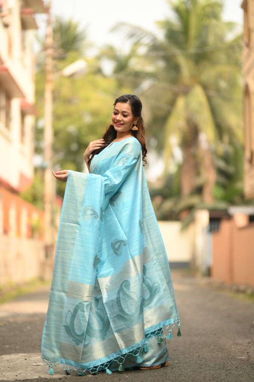 BT-10 DESIGNER SOFT MULBERRY SILK WEAVING PASTEL COLOR SAREE 