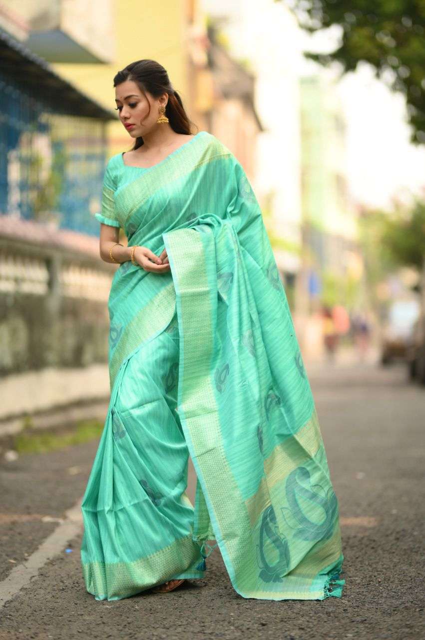 BT-10 DESIGNER SOFT MULBERRY SILK WEAVING PASTEL COLOR SAREE 