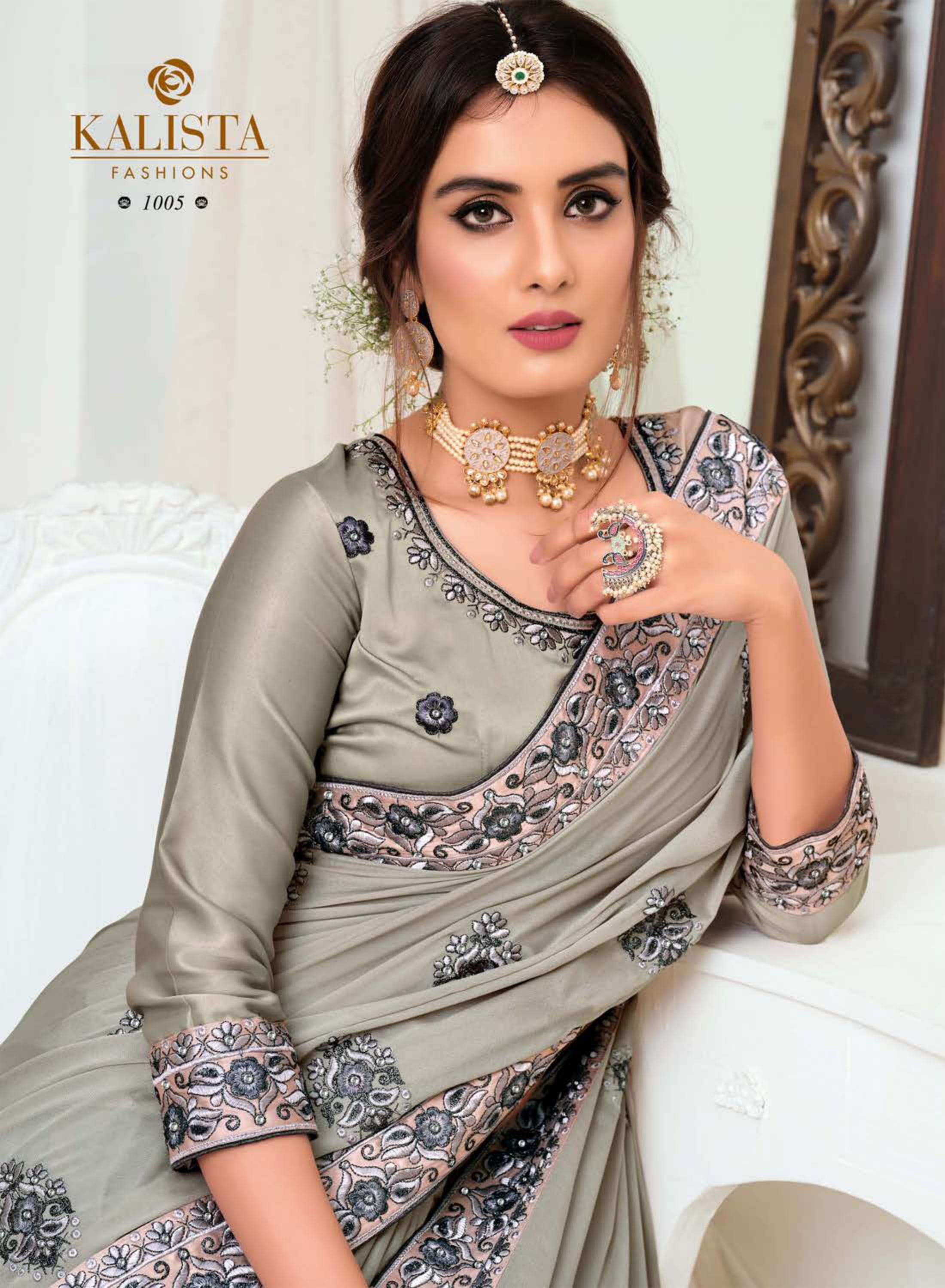 kalista ananya series 1001-1006 chinon embroidery saree