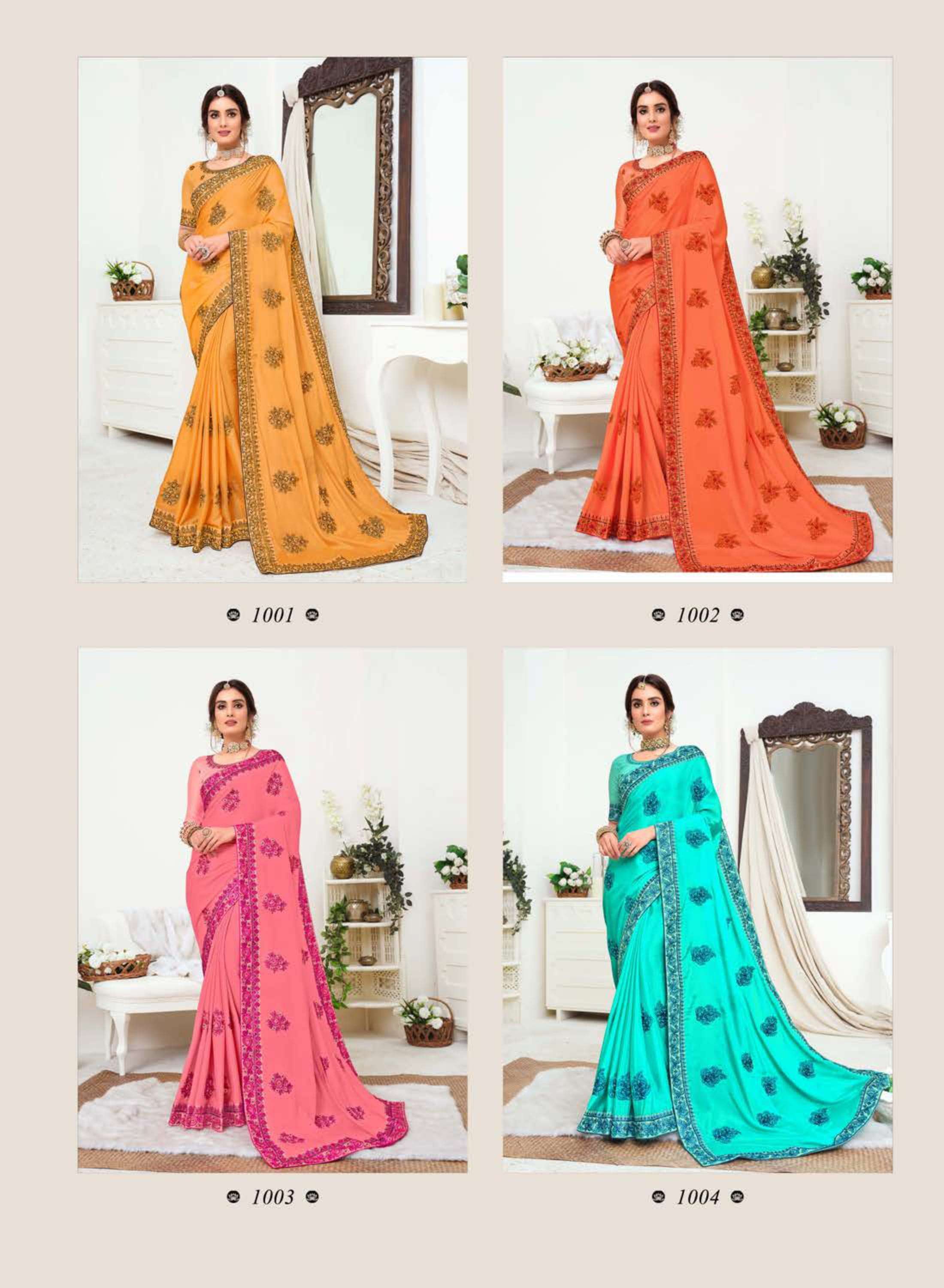 kalista ananya series 1001-1006 chinon embroidery saree