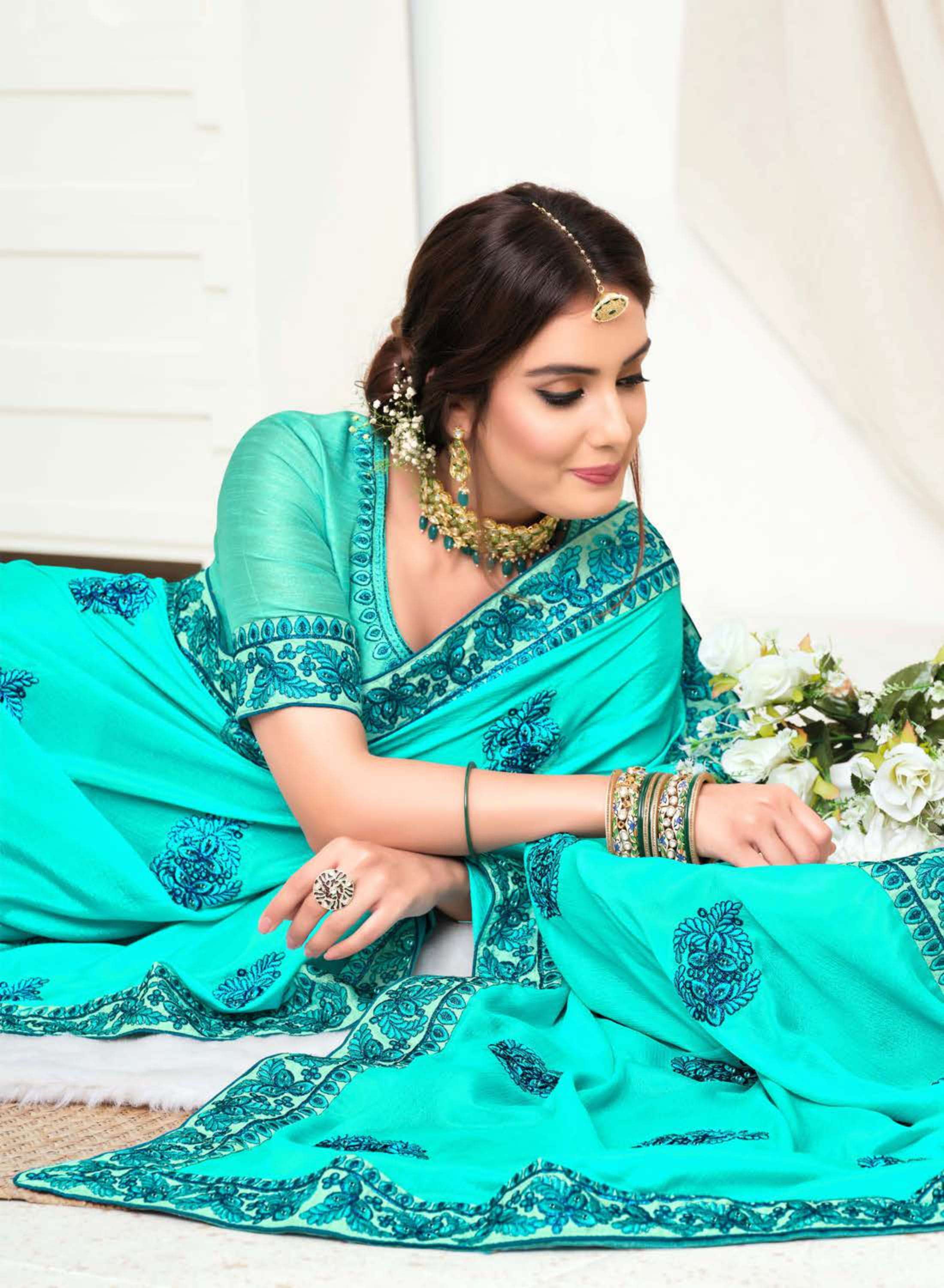 kalista ananya series 1001-1006 chinon embroidery saree