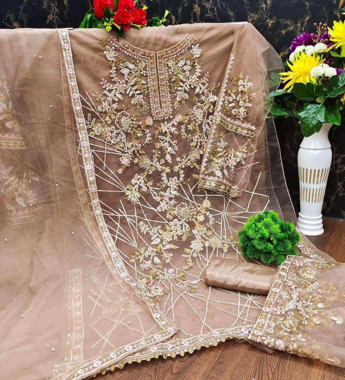 KF-120 DESIGNER NET EMBROIDERY WORK NON CATALOG SUIT 