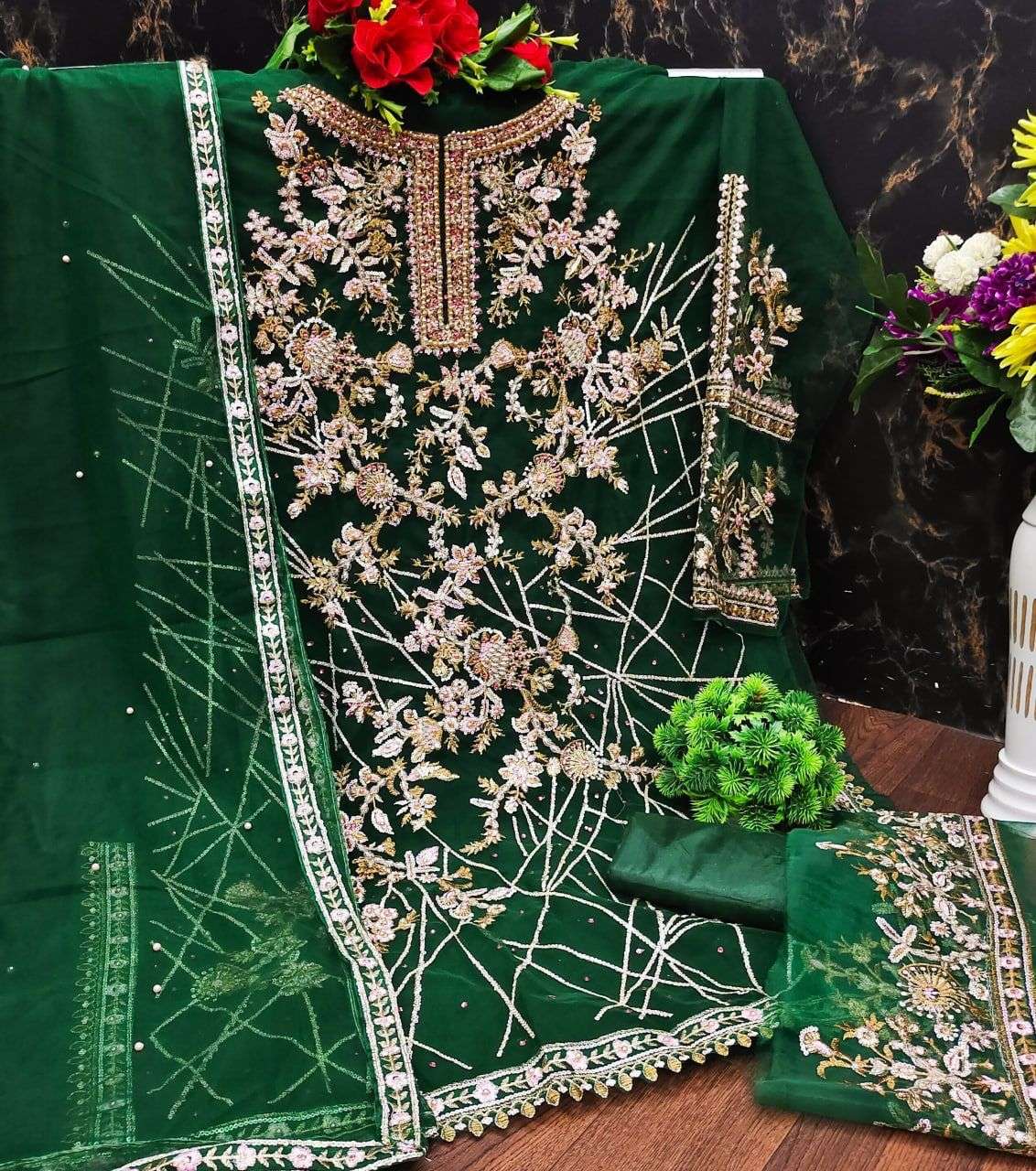 KF-120 DESIGNER NET EMBROIDERY WORK NON CATALOG SUIT 