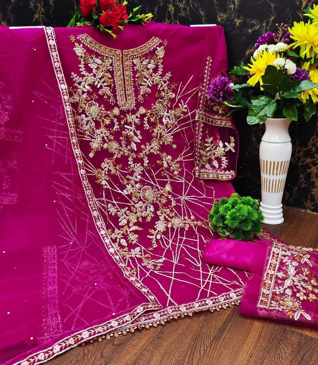 KF-120 DESIGNER NET EMBROIDERY WORK NON CATALOG SUIT 