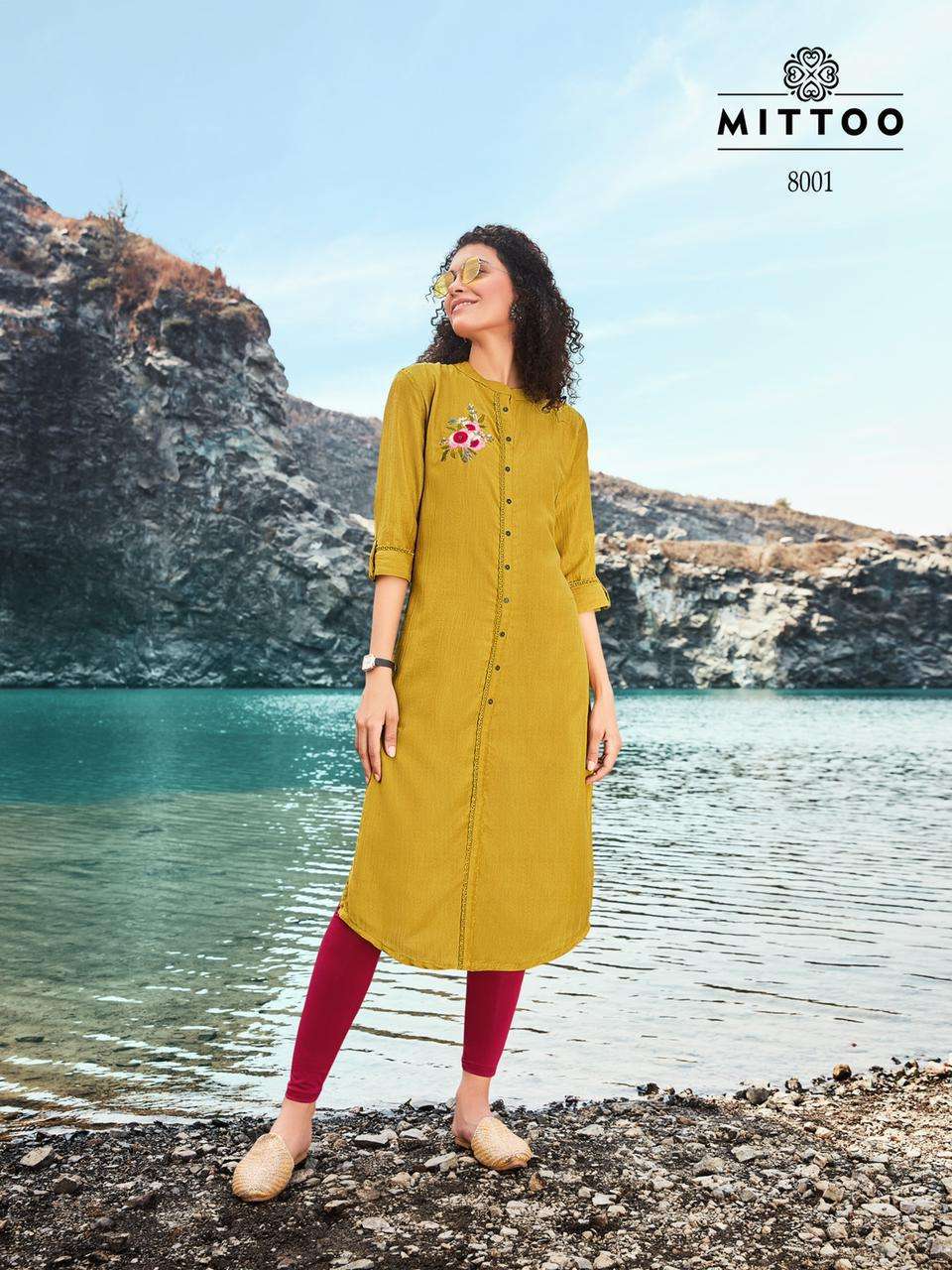 samantha Long Side Cut Printed kurti with Heavy Embroidery Work partywear  kurties collection 14 kg reyon light embroidery work kurties