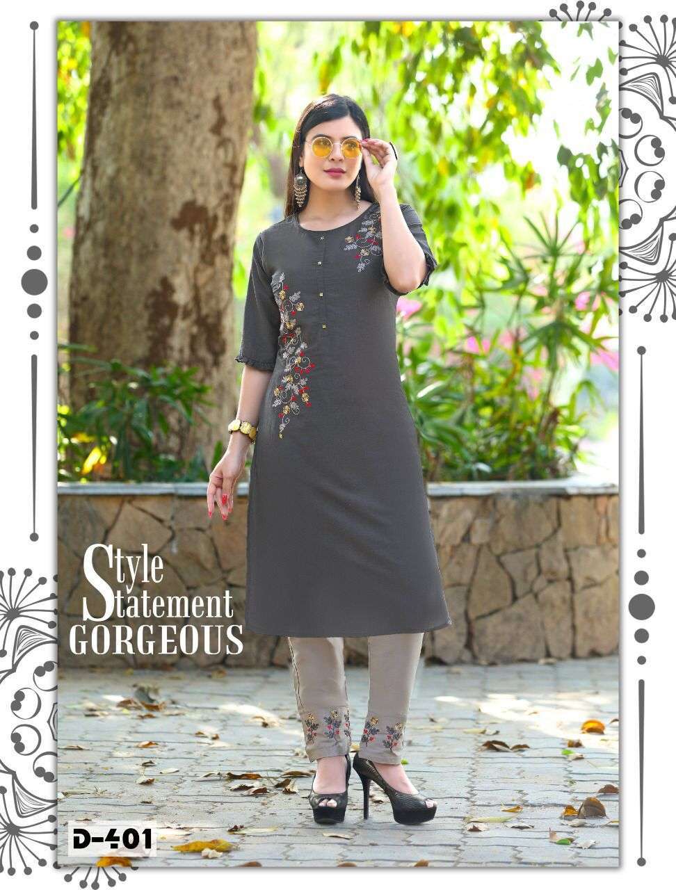 rang tarang tanisha 2 series 401 406 coral silk chinon kurti