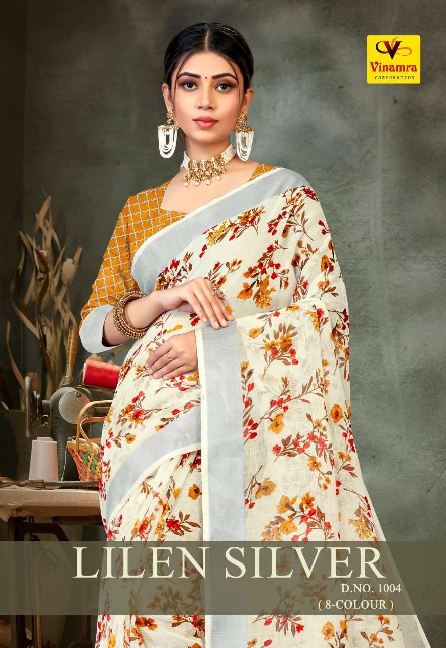 vinamra corporation lilen silver 1004 Lilen Silver Patta saree