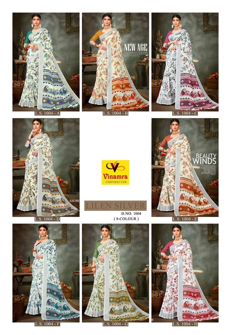 vinamra corporation lilen silver 1004 Lilen Silver Patta saree