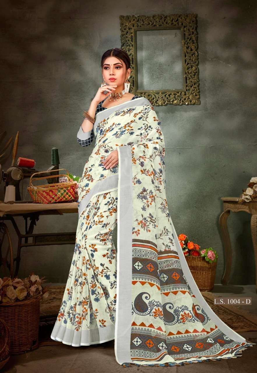 vinamra corporation lilen silver 1004 Lilen Silver Patta saree