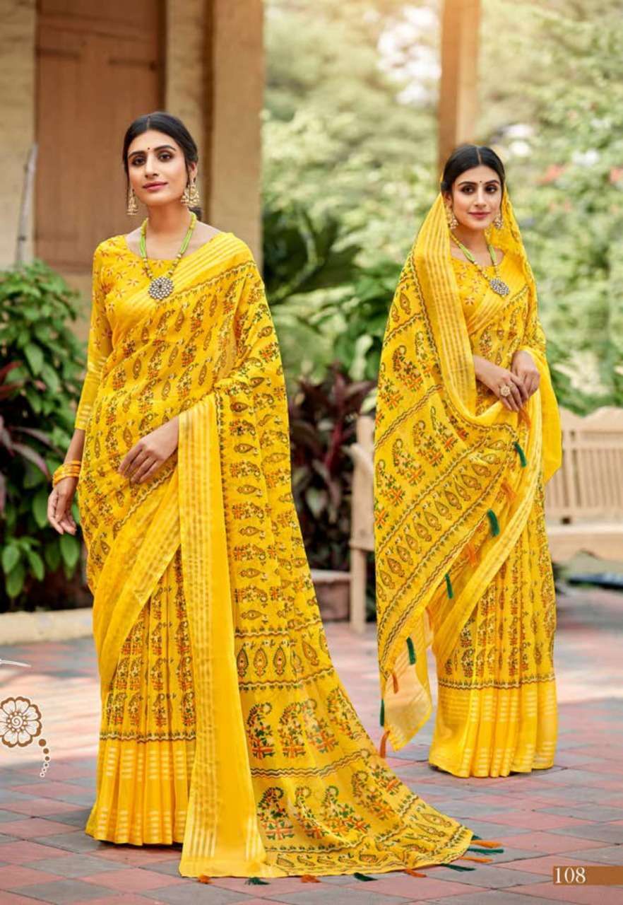 vinamra corporation sanaya silk series 101-109 Chiffon Viscose Patta saree