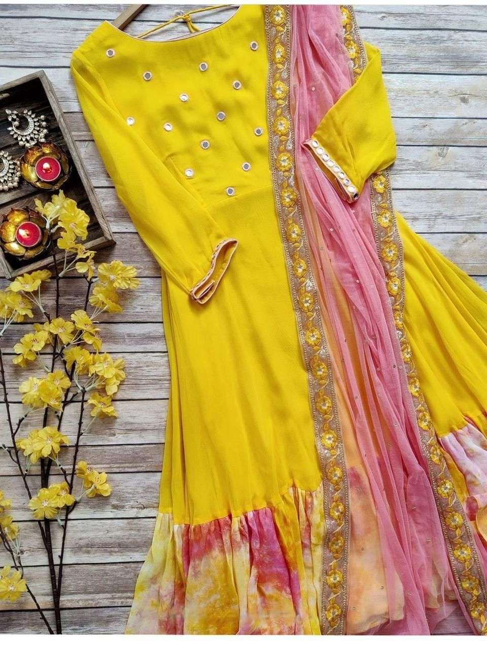 X-LADY DESIGNER MIRROR WORK GEORGETTE ANARKALI KURTI