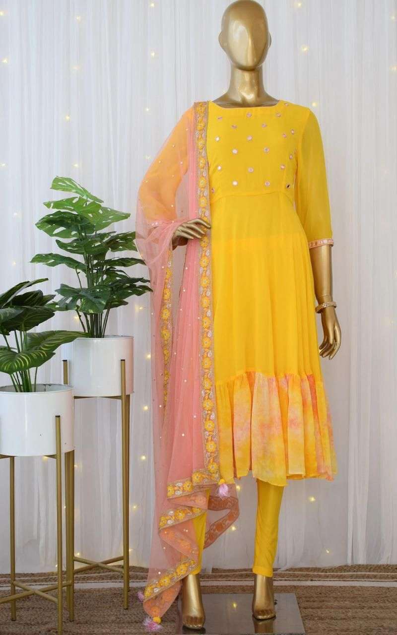 X-LADY DESIGNER MIRROR WORK GEORGETTE ANARKALI KURTI