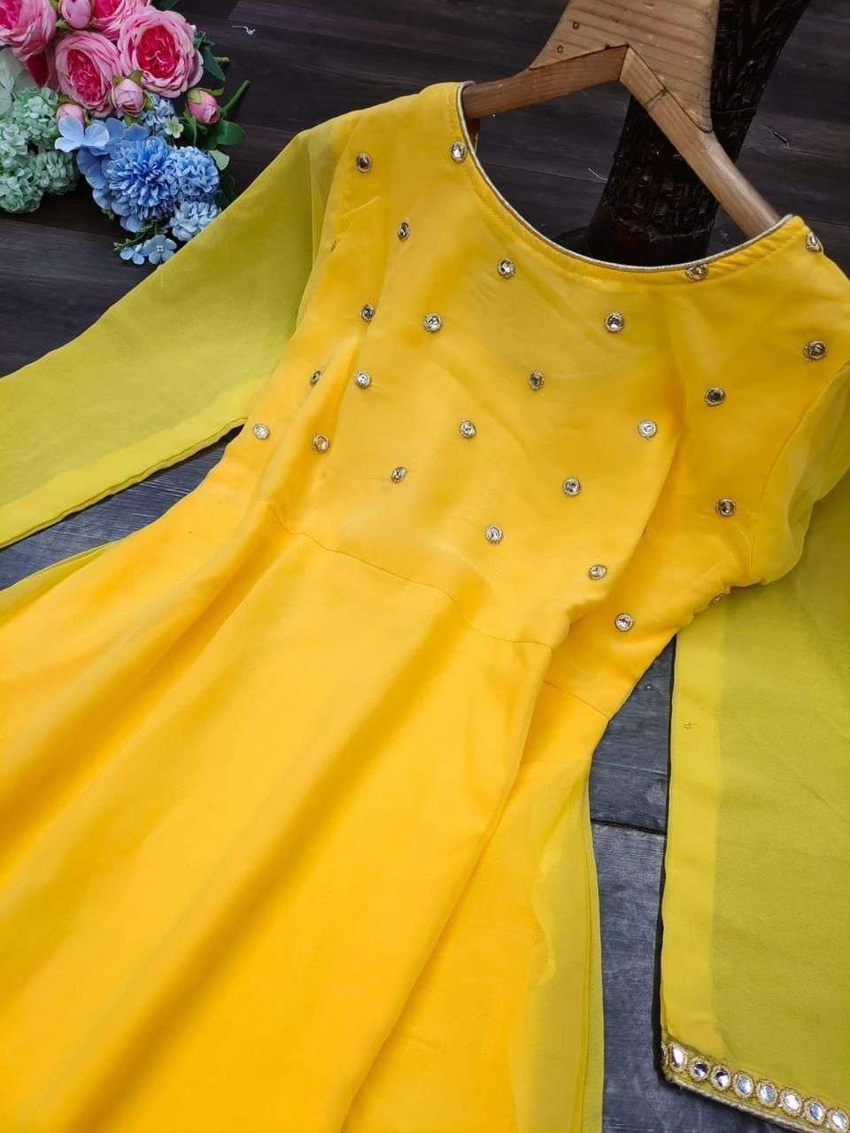 X-LADY DESIGNER MIRROR WORK GEORGETTE ANARKALI KURTI