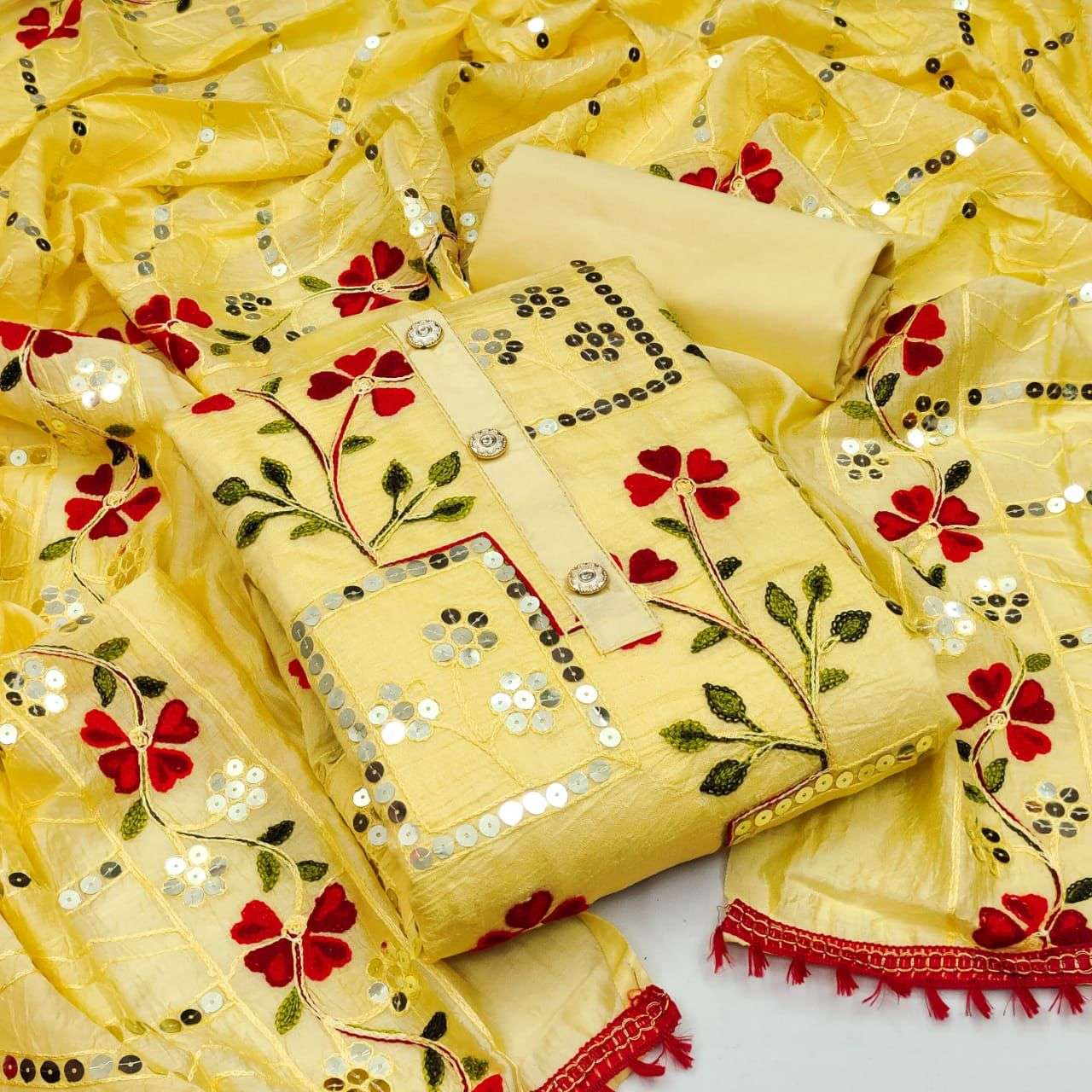 BT-07 DESIGNER DIABLE CHANDERI MULTI SEQUENCE WORK NON CATALOG SUIT 
