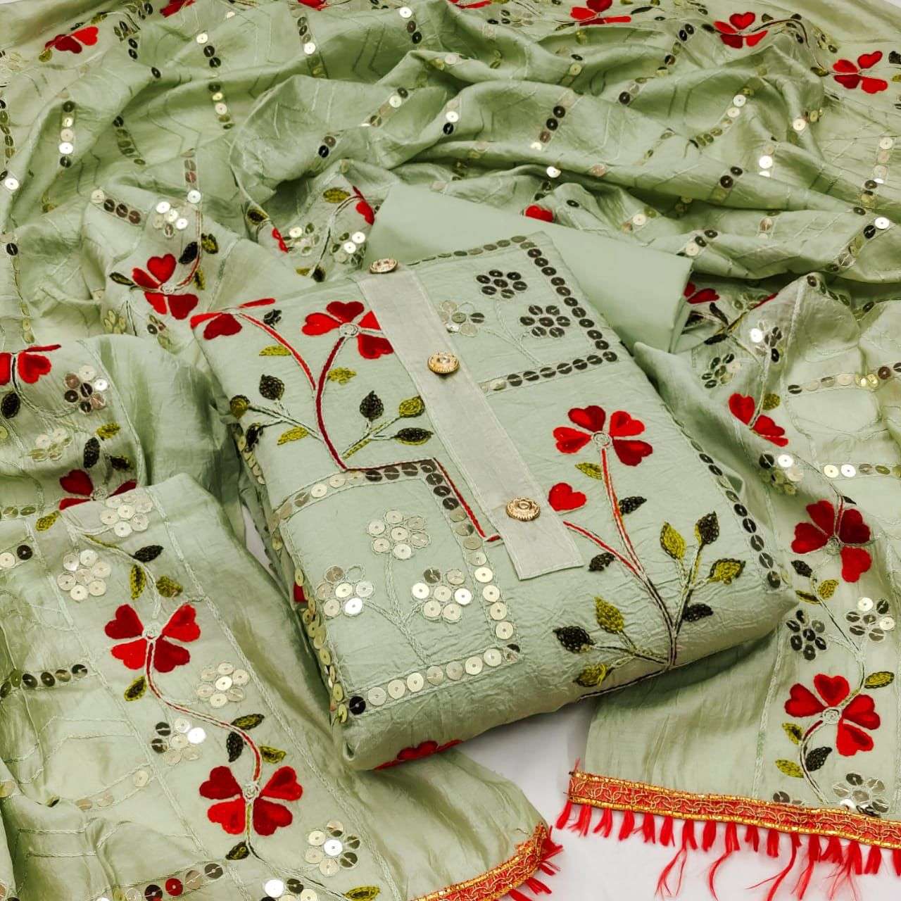 BT-07 DESIGNER DIABLE CHANDERI MULTI SEQUENCE WORK NON CATALOG SUIT 