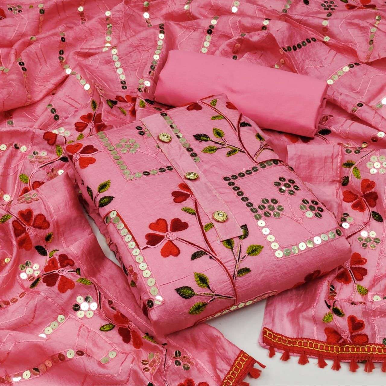 BT-07 DESIGNER DIABLE CHANDERI MULTI SEQUENCE WORK NON CATALOG SUIT 