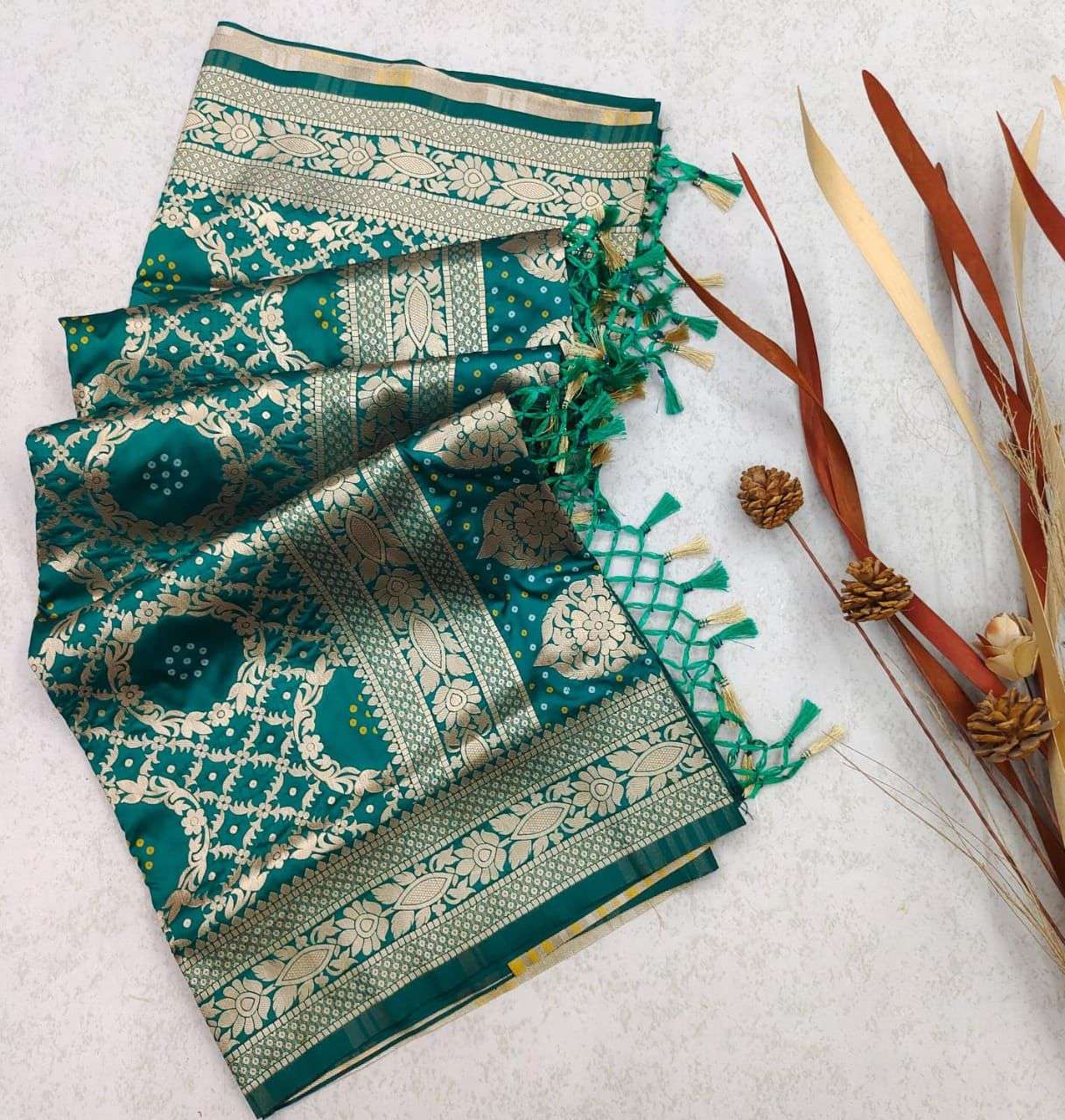 BT-10 PURE BANARASI SILK SAREE BANDHANI TYPE MEENAKARI SAREE 