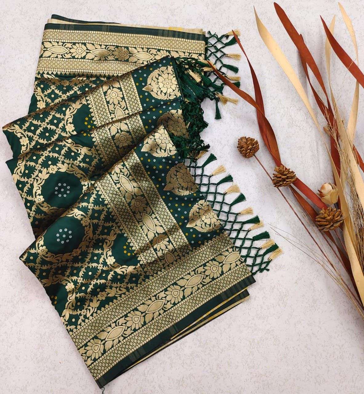 BT-10 PURE BANARASI SILK SAREE BANDHANI TYPE MEENAKARI SAREE 