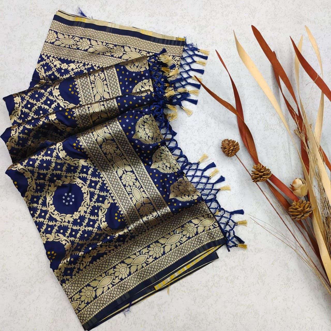 BT-10 PURE BANARASI SILK SAREE BANDHANI TYPE MEENAKARI SAREE 