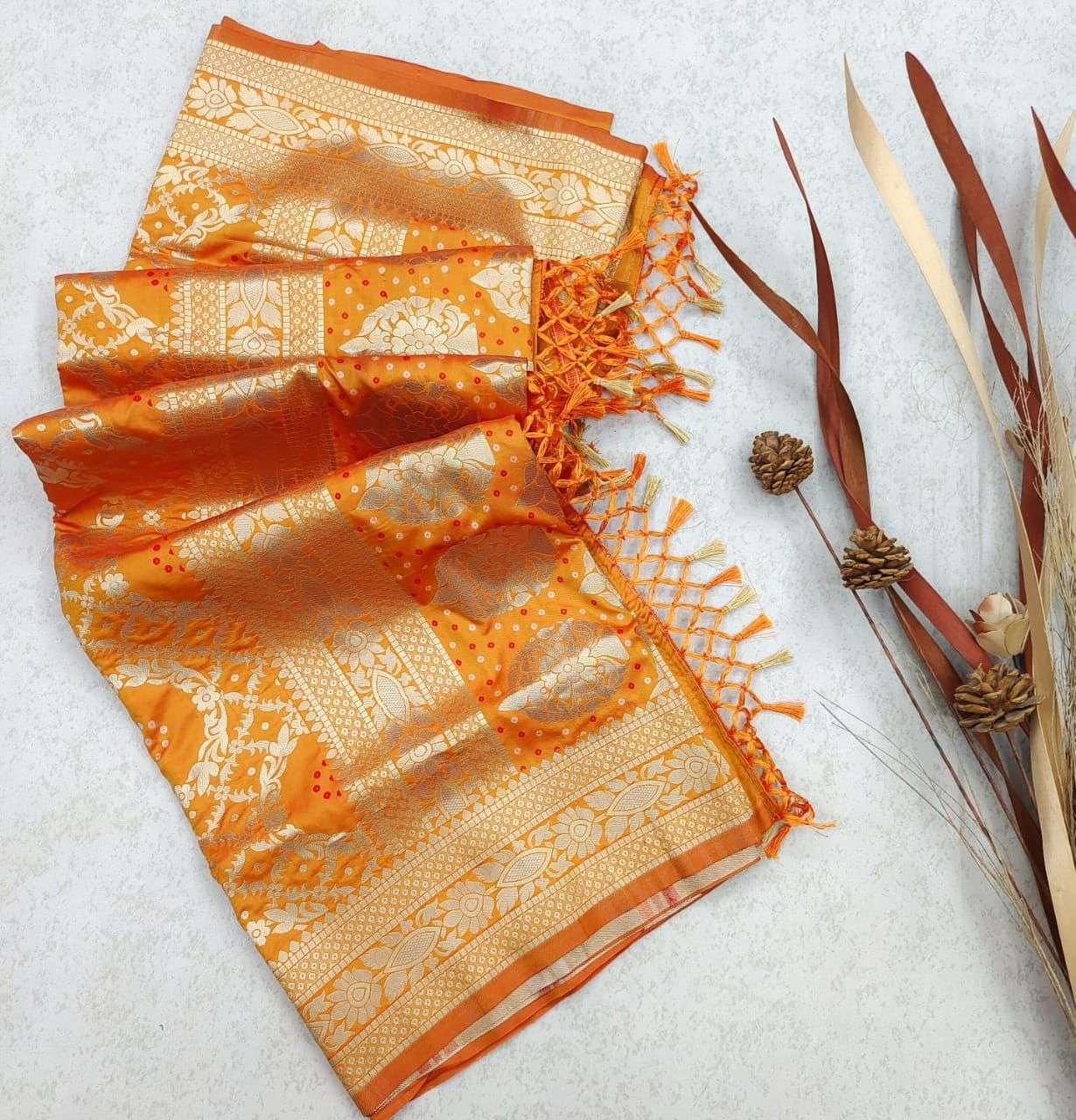 BT-10 PURE BANARASI SILK SAREE BANDHANI TYPE MEENAKARI SAREE 