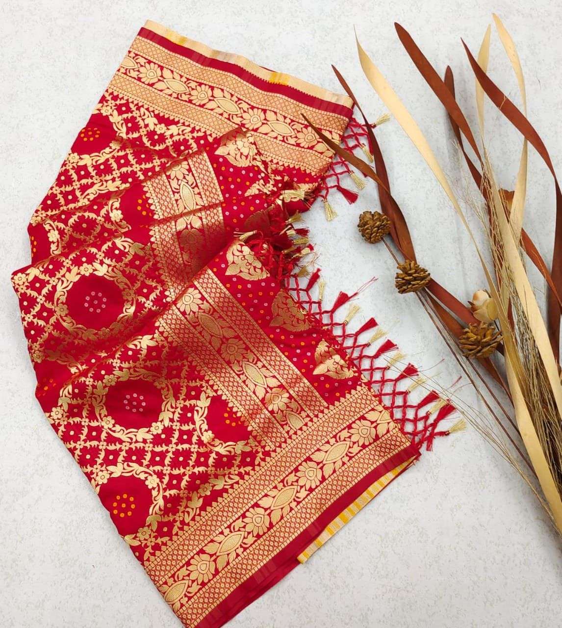 BT-10 PURE BANARASI SILK SAREE BANDHANI TYPE MEENAKARI SAREE 