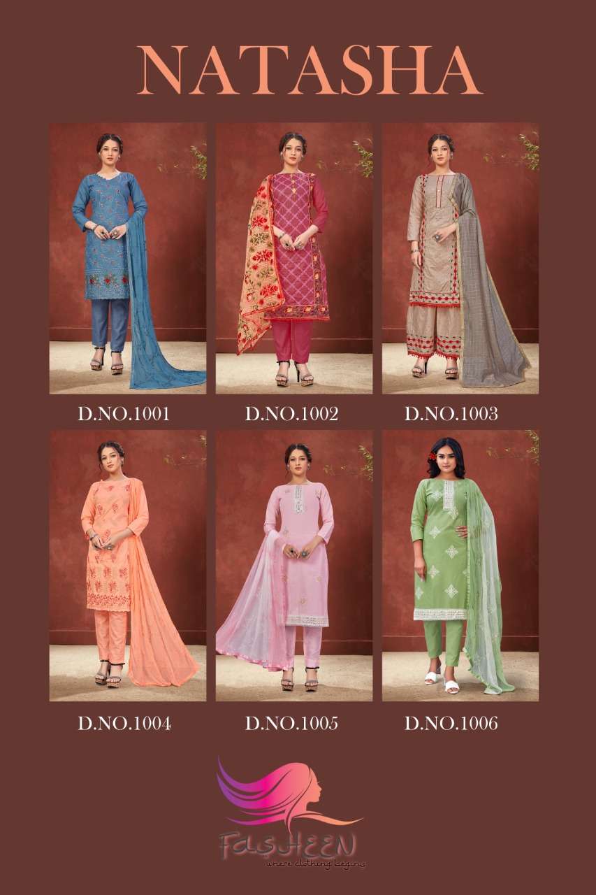 Farheen Natasha series 1001-1006 cotton with work suit