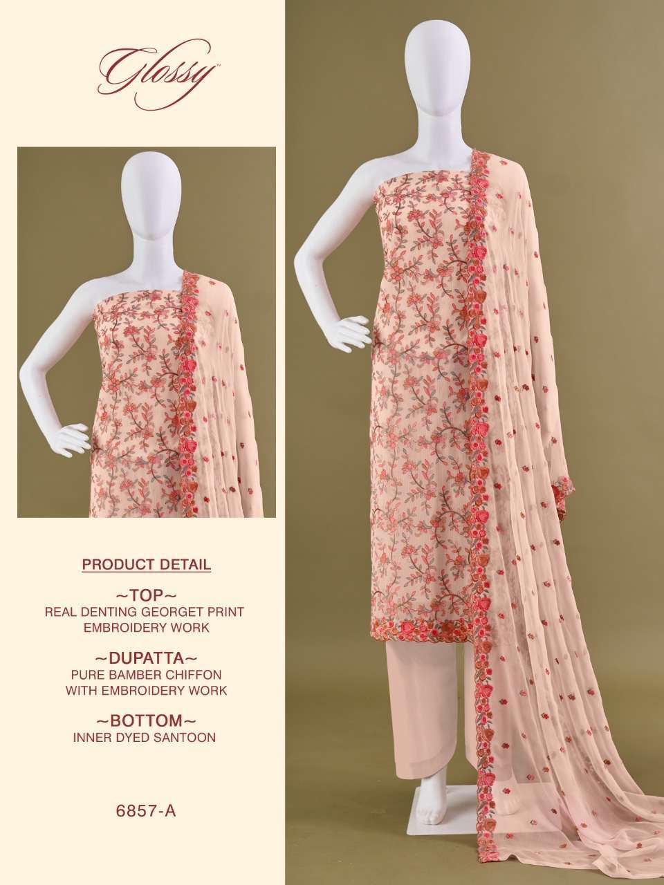 glossy 6857 design 4 color real georgette combo set ladies suits